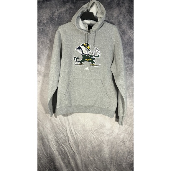 Adidas Fighting‎ Irish Embroider Hoodie Men's Gray Medium Drawstring Pullover - Picture 1 of 14